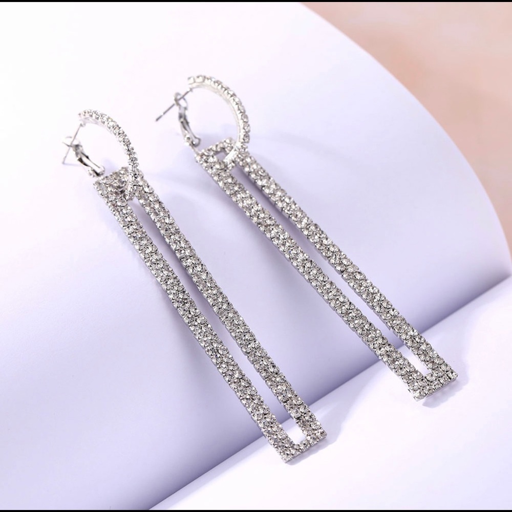 Blue Rhinestones Earrings - Picture 4 of 8